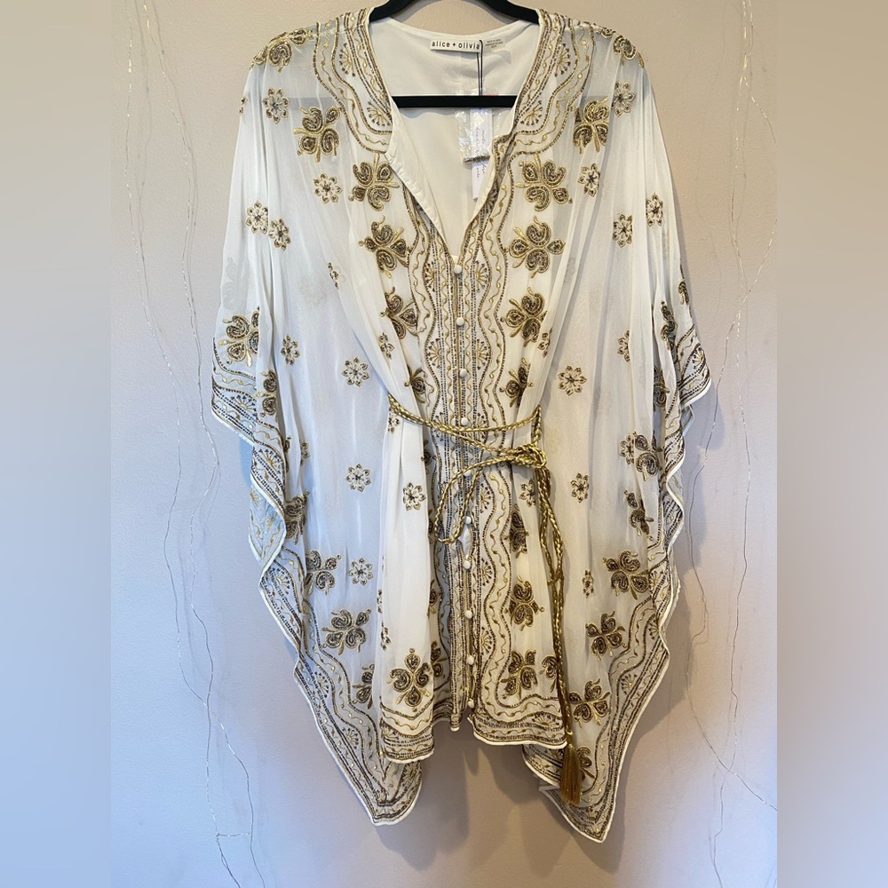 NWT $895 Alice and Olivia Marva Embellished Braid Belt Mini Kaftan - Picture 6 of 11